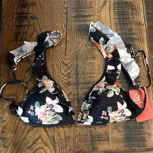 Ripzone Black Floral Triangle Swim Top